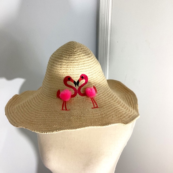 WOMAN'S ONE SIZE STRAW HAT PINK FLAMINGO BEACH RESORT HAWAIIAN - Picture 1 of 3